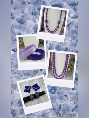 6 Piece Lot Mix Purple Bracelets Necklaces Earrings Vintage Retro Acrylic Lucite